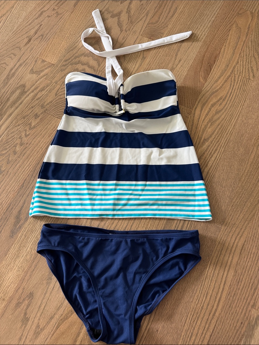 Ralph Lauren Navy, White & Aqua Striped Tankini Set